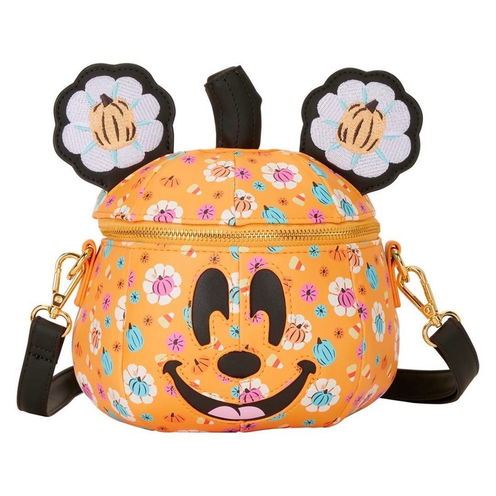 Loungefly Disney Mickey Mouse Pumpkin Floral Crossbody Bag Halloween Fall NWT